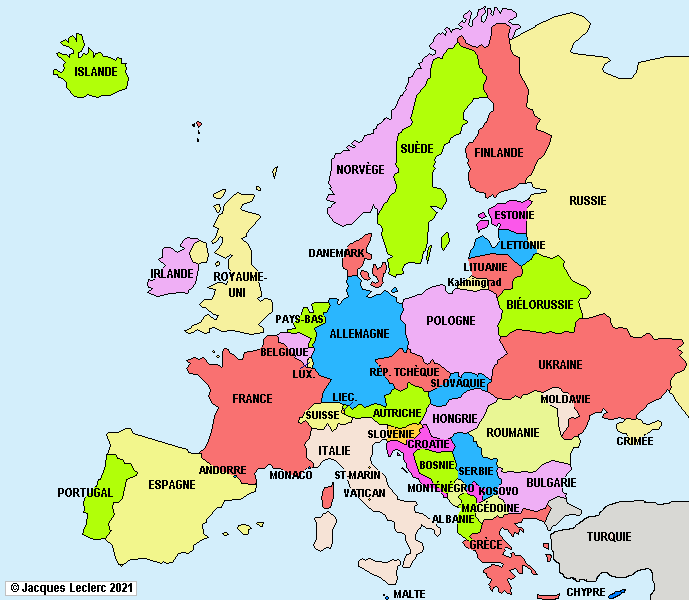 Une carte de l'Europe.